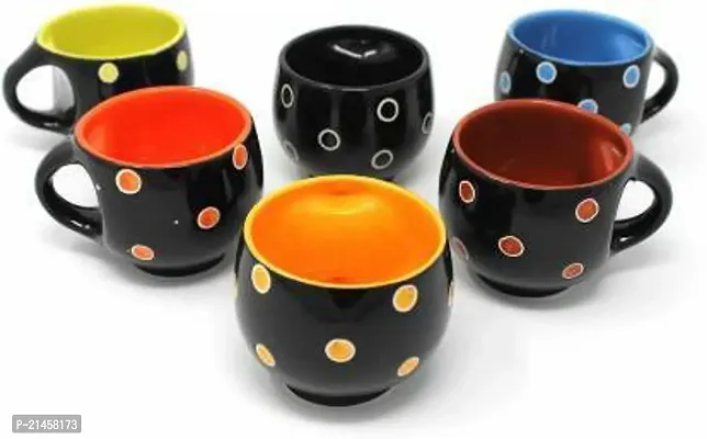 Onisha Pack Of 6 Ceramic Pack Of 6 Ceramic Pack Of 6 Ceramic Black Shine Abstract Tea-Coffee Cups (Black) (Multicolor, Cup Set)