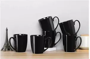 Onisha Unique Ceramic Glossy Black Colour Milk - Coffee 275 Ml Set Of 6 Ceramic Coffee Mug (275 Ml, Pack Of 6)-thumb1