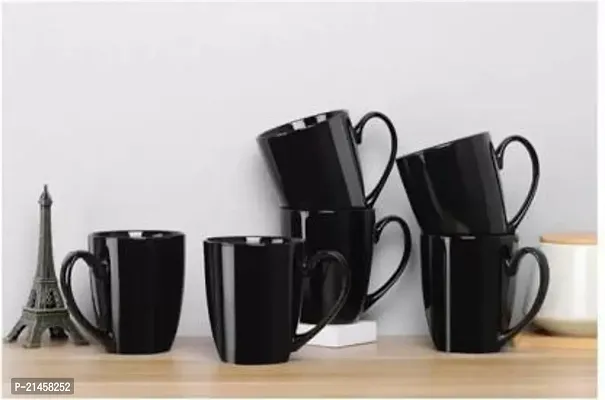 Onisha Unique Ceramic Glossy Black Colour Milk - Coffee 275 Ml Set Of 6 Ceramic Coffee Mug (275 Ml, Pack Of 6)-thumb2