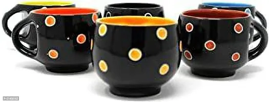 Onisha Pack Of 6 Ceramic Pack Of 6 Ceramic Pack Of 6 Ceramic Black Shine Abstract Tea-Coffee Cups (Black) (Multicolor, Cup)-thumb3