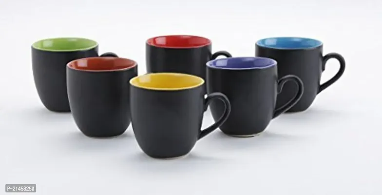 Onisha Unique Ceramic Glossy Black Colour Milk - Coffee Ceramic Coffee Mug (180 Ml, Pack Of 6)