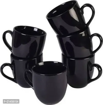 Raghav Emporium Pack Of 6 Ceramic Pack Of 6 Ceramic Black Shine Abstract Tea-Coffee Cups (Black) (Black, Cup Set)