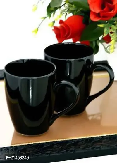 Onisha Unique Ceramic Glossy Black Colour Milk - Coffee 320Ml {Set Of 6} Ceramic Coffee (280 Ml, Pack Of 6) Ceramic Coffee Mug (275 Ml, Pack Of 2)-thumb0