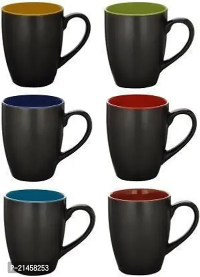 Onisha (Not A Name It A Brand) A Branded Cup Ceramic Glossy Black Colour Milk - Coffee Ceramic Coffee Mug (300 Ml, Pack Of 6)