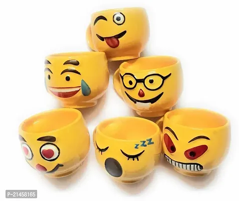 Raghav Emporium Pack Of 6 Ceramic Pack Of 6 Ceramic Smile Yface Cups Emoji Style Cupnbsp;nbsp;(Yellow) (Multicolor, Cup Set)-thumb0