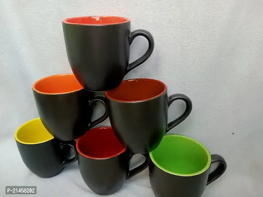 Onisha Pack Of 6 Ceramic Black Dott Cup Tea And Coffee Cup Set (Black) (Multicolor, Cup Set)-thumb2