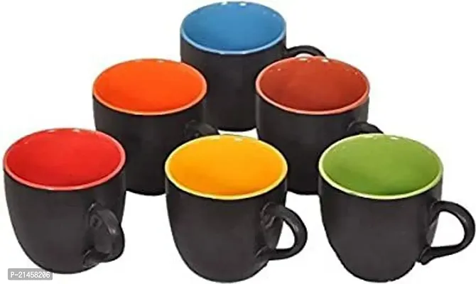 Onisha Pack Of 6 Bone China Pack Of Bone China (Pack Of 6) Tea And Coffee Cup Set 120 Ml (Black) (Multicolor, Cup Set)-thumb0