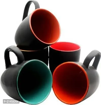 Onisha A Branded Cup Ceramic Glossy Black Colour Milk - Coffee Ceramic Coffee Mug (290 Ml, Pack Of 6)