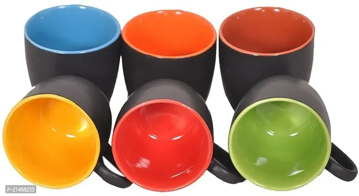 Srs Enterprises Pack Of 6 Ceramic Matte Black And Multicolor Inside Tea Cups Set Of 6 - Best For Self Use; And Diwali, Dhanteras And Festive Gifts (Multicolor, Cup Set)-thumb2