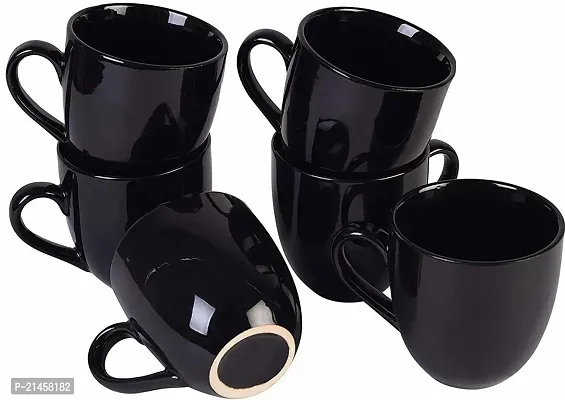 Lnk Pack Of 6 Bone China Penny Bone China Glossy Black Microwave Safe Tea Cup-Coffee Cup Set Ideal Best Gift For Friends, Family, Home, Office Use, Kitchen Cup Set ( 200Ml -Pack Of 6) (Black, Cup)-thumb3