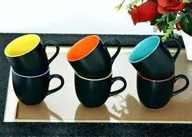 Onisha Pack Of 6 Ceramic Pack Of 6 Ceramic Pack Of 6 Ceramic Black Shine Abstract Tea-Coffee Cups (Black) (Multicolor, Cup)-thumb1