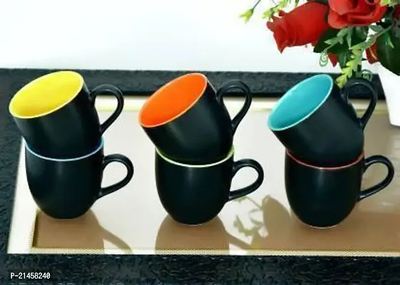 Onisha Pack Of 6 Ceramic Pack Of 6 Ceramic Pack Of 6 Ceramic Black Shine Abstract Tea-Coffee Cups (Black) (Multicolor, Cup)-thumb2