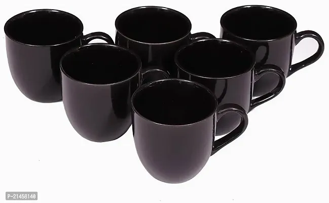 Micro Ecom Pack Of 6 Ceramic Microwave-Safe, Mirror Finish Ceramic Mat Finish Tea And Coffee Cups With 130 Ml , Black -Set Of 6 Pieces (Black, Cup)