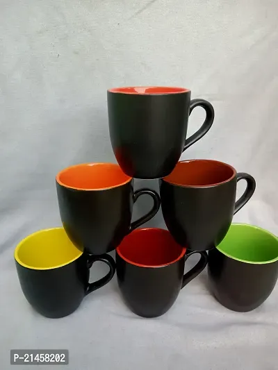 Onisha Pack Of 6 Ceramic Black Dott Cup Tea And Coffee Cup Set (Black) (Multicolor, Cup Set)-thumb0