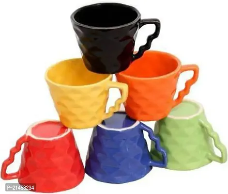 Onisha Pack Of 6 Ceramic Pack Of 6 Cup_Coloured, Festival (180Ml) (Multicolor, Cup Set)