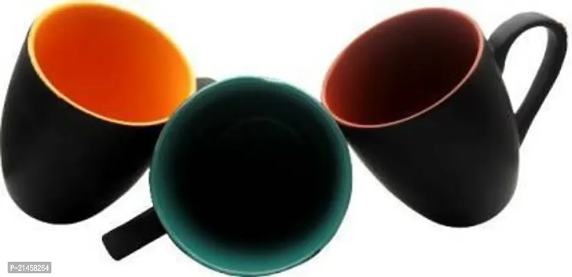 Onisha A Branded Cup Ceramic Glossy Black Colour Milk - Coffee Ceramic Coffee Mug (290 Ml, Pack Of 6)-thumb2