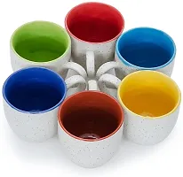 Amazecart Pack Of 6 Ceramic 6 Pcs White Matte Tea Cups 100 Ml (Multicolor, Cup Set)-thumb1