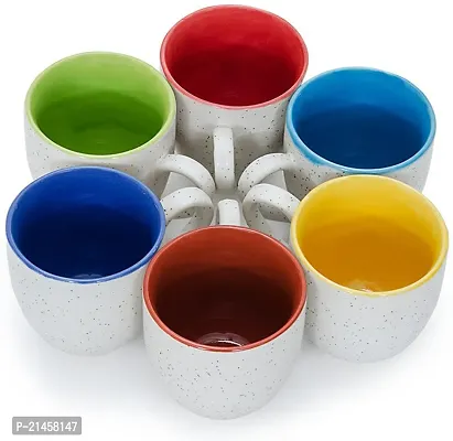 Amazecart Pack Of 6 Ceramic 6 Pcs White Matte Tea Cups 100 Ml (Multicolor, Cup Set)-thumb2