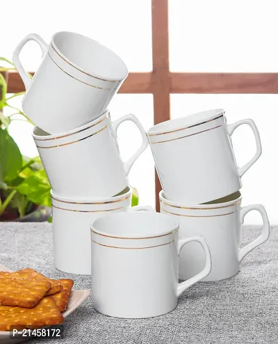 Indkraft Pack Of 6 Bone China Goldenline Fine Tableware Bone China Tea Cups Set Of 6, 180 Ml, Indgl (White, Cup Set)