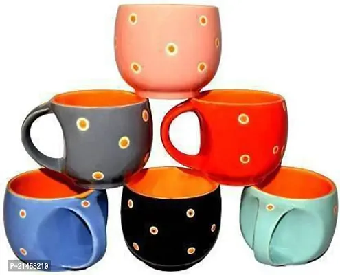 Onisha Pack Of 6 Ceramic Pack Of 6 Ceramic Pack Of 6 Ceramic Black Shine Abstract Tea-Coffee Cups (Black) (Multicolor, Cup)