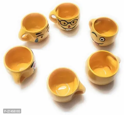 Raghav Emporium Pack Of 6 Ceramic Pack Of 6 Ceramic Smile Yface Cups Emoji Style Cupnbsp;nbsp;(Yellow) (Multicolor, Cup Set)-thumb3