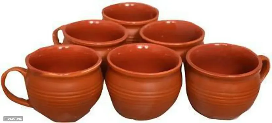 Neema Handicrafts Pack Of 6 Ceramic Ceramic Kulhad Chai Cup Set Tea Cups Coffee Mug (Brown, Cup Set)
