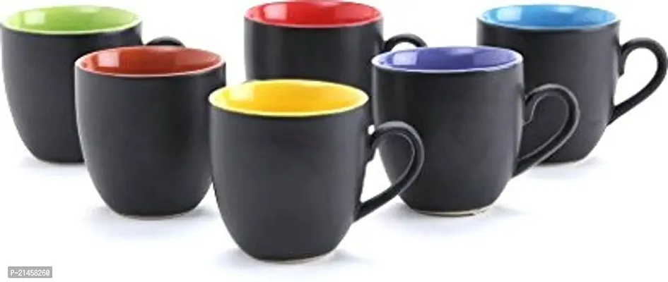 Onisha Pack Of 6 Black Multicolour Coffee-Milk Mug-1120 Ceramic Coffee Mug (120 Ml, Pack Of 6)