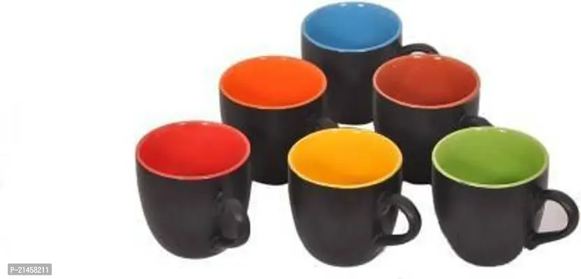Kiaraa Traders Pack Of 6 Ceramic Coffee Mugs Ceramic Coffee Mug (130 Ml, Pack Of 6) (Multicolor, Cup Set)-thumb0