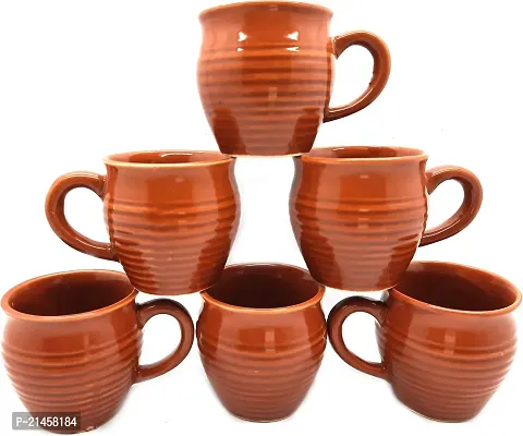 Laghima Jadon Pack Of 6 Ceramic Ceramic Gloffy Glaze Kullads-Kulhad Small And Kullad Whith Handle Ring Cups Pottery Chai Cup Set Tea Cups For Home Office - Tea Cups Set 6 - Pack Of 6 Tableware Kitchenware - Coffee Kulhad (Brown) (100Ml) (Brown, Cup Set)