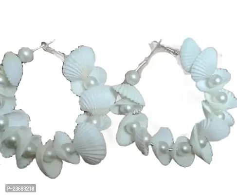 Victor Vally Elegant White Sea Shell Peals Hoop Earring For Girl  Woman (Pack of 1)