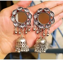 Victor Vally Beautiful Trendy Earring  Studs Crystal mirror Work Earring For Girl | BEAUTIFULL DESIGN | TRADITIONAL ETHINIC MIRROR WORK LATEST FASHION | SILVER OXIDIZE Earring (Pack of 2)-thumb1