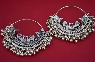 Victor Vally Earring Oxidised Peacock Look Earrings - Silver Plated Oxidized Dangle Round Earrings For Girl And Woman-thumb2