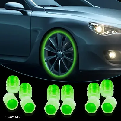 Victor Vallay Car/Bike Air Valve Caps Cover Glow Green Light Cap For Car Tire Accessories Tire Valve Cap Car Safety Accessories Bike, Cycles, Car Tire Light Valve Caps (Green Colour Pack Of 8)