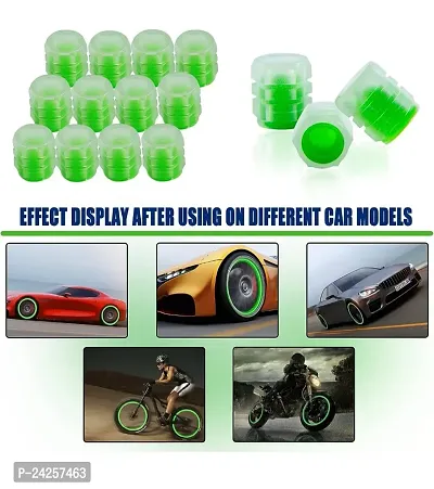 Victor Vallay Car/Bike Air Valve Caps Cover Glow Green Light Cap For Car Tire Accessories Tire Valve Cap Car Safety Accessories Bike, Cycles, Car Tire Light Valve Caps (Green Colour Pack Of 8)-thumb2