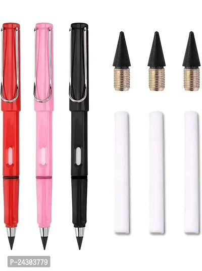 Victor Vally 3Pcs Everlasting Inkless Pencils Portable Reusable and Erasable Metal Writing Pens Replaceable Graphite Nib Triangle Golf Stationary Set (Multicolour)-thumb0