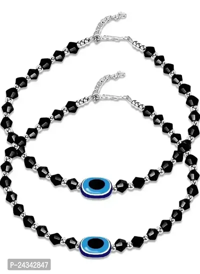 Victor Vally Media Girls Anklet Set Evil Eye Anklet For Woman Stylish Beaded Design| Plating Of Silver| Allow Material S-Hook Closure Adjustable Size | Payal Nazar Ballu (pack of 1)-thumb0