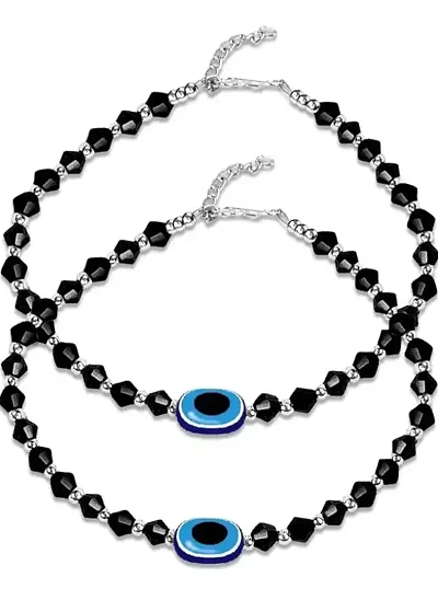 De-Ultimate (1 Pair) JAA0016-02 Adjustable Round Crystal Moti Pearl Beads/Stone Single Evil Eye Nazariya Suraksha Kavach Foot/Leg Payal/Pajeb Chain Anklets/Bracelet For Women's And Girl's