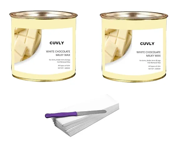 CUVLY? Wax Waxing Hair Removal Wax white chocolate 600g + 600g (Pack Of 2) strip 70pcs + knife Wax Combo Kit Wax kit combo
