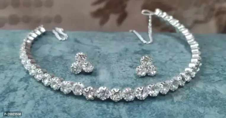 silver colour hasli pattern choker with beautiful pair of earrings-thumb0