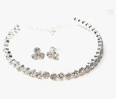 silver colour hasli pattern choker with beautiful pair of earrings-thumb2