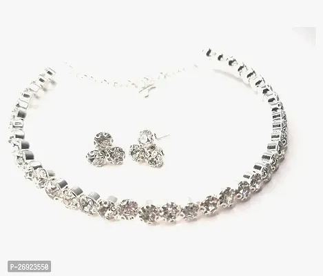 silver colour hasli pattern choker with beautiful pair of earrings-thumb3