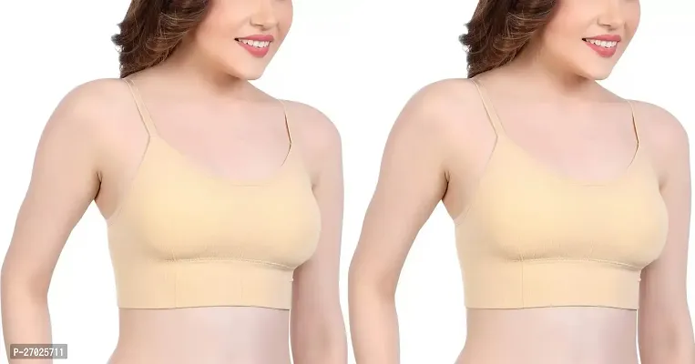 Stylish Yellow Cotton Blend Solid Bras For Women Pack Of 2