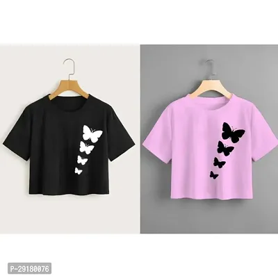 Womens Printed Cotton Crop Top/Tshirt Combo Pack Of 2