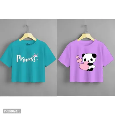 Womens Printed Cotton Crop Top/Tshirt Combo Pack Of 2