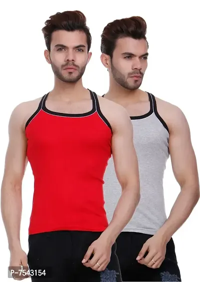 Men's Pipin Gymvest Combo of two/Red Milange Grey-thumb0