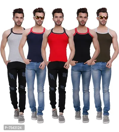 HAP Kings Rib Mens Gym Vest Multicolor Pack with PIPIN (Pack of 5)-thumb3