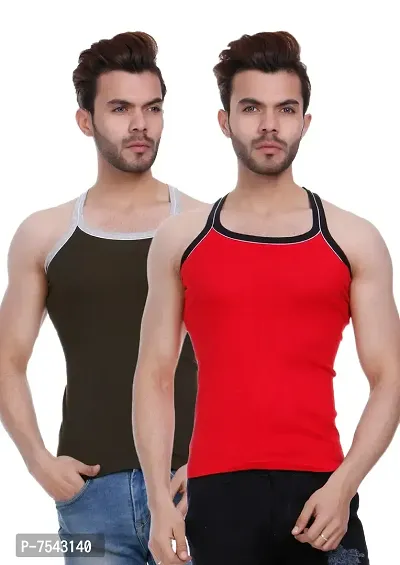 HAP Men's Pipin Gymvest Combo of Two/Red Olive Green