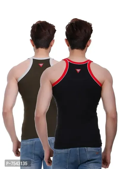 Men's Pipin Gymvest Combo of two lack Olive-thumb2