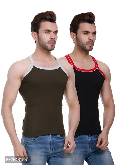 HAP Men's Pipin Gymvest Combo of Two Lack Olive-thumb3