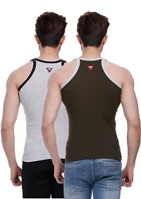 Men's Pipin Gymvest Combo of two/Olive green Milange Grey-thumb1